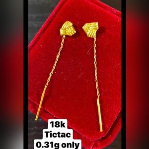 18k Saudi Solid Yellow Gold Tictac Dangling Earring
